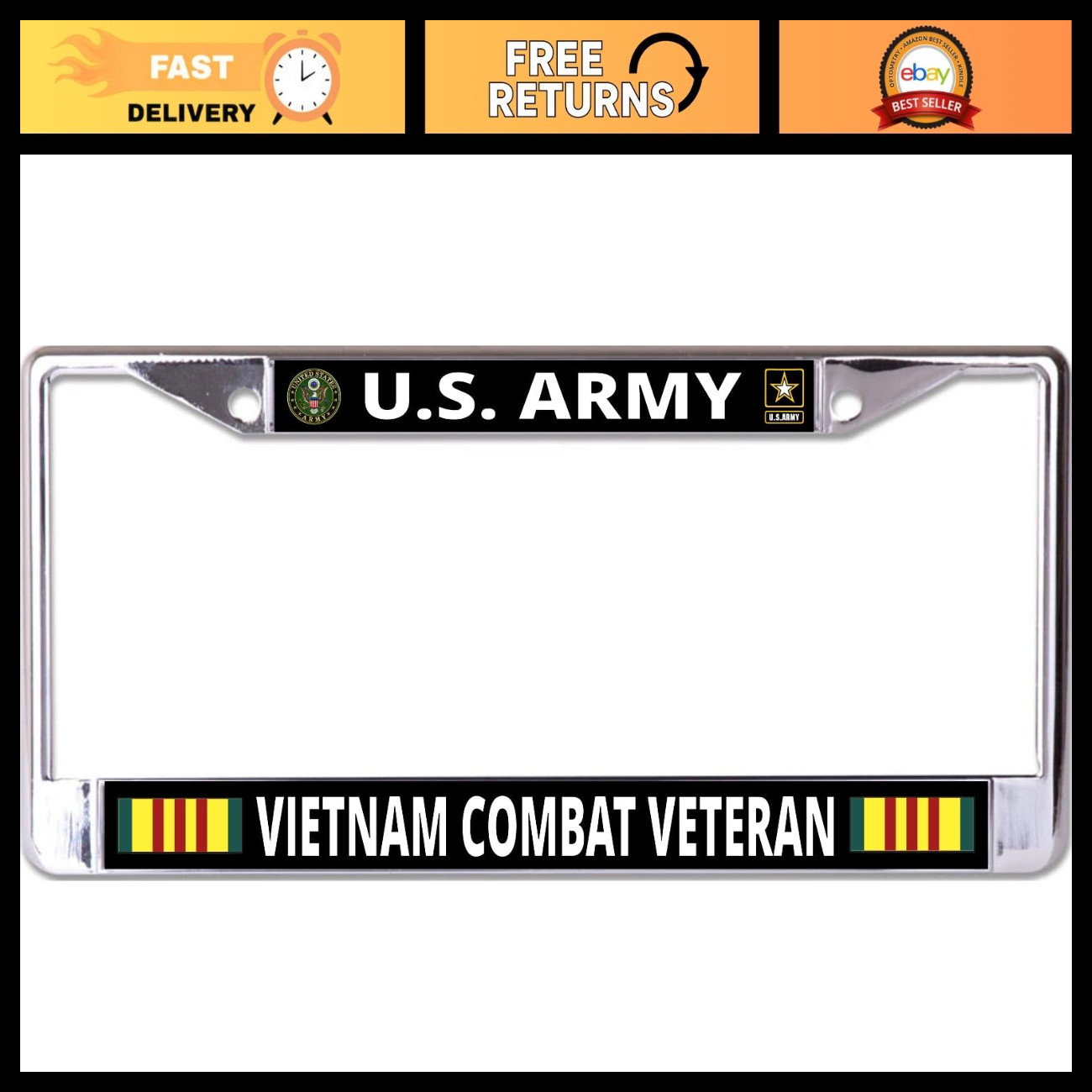 Vietnam Combat Veteran Chrome License Plate Frame - Military Tribute Accessory Vietnam Combat Veteran Chrome License Plate Frame - Military Tribute Accessory