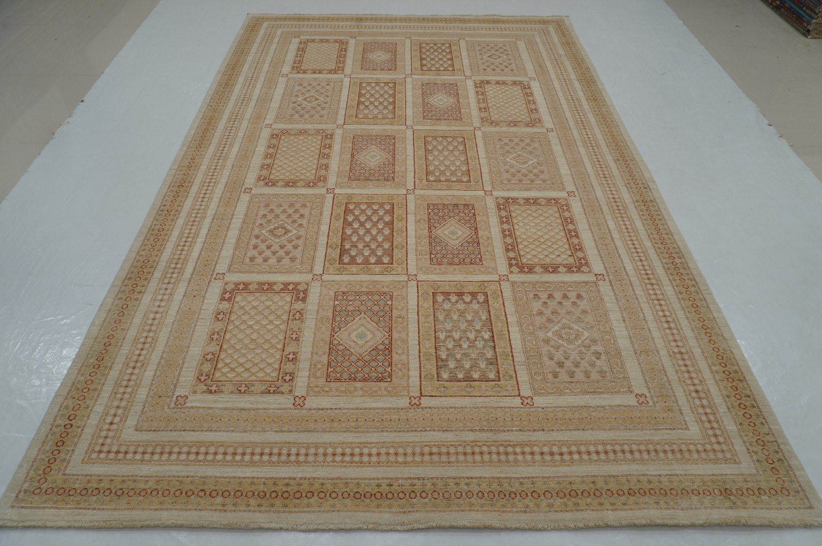 7x10 ft Ivory Beige Chobi Afghan Hand Knotted Wool Oriental Area Rug