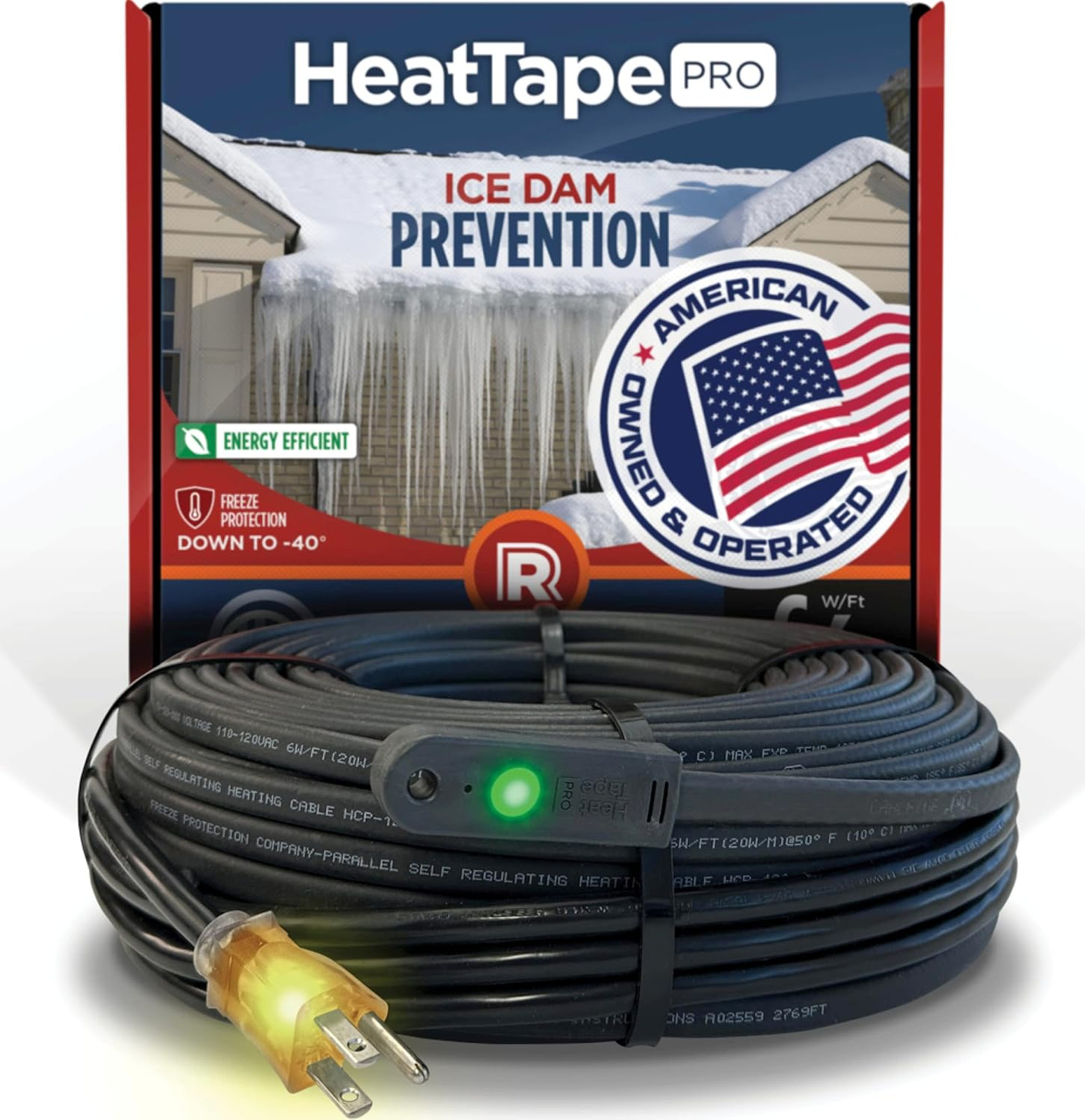 Radiant Solutions HeatTapePro Self-Regulating Heat Cable for Roof, 6 ft