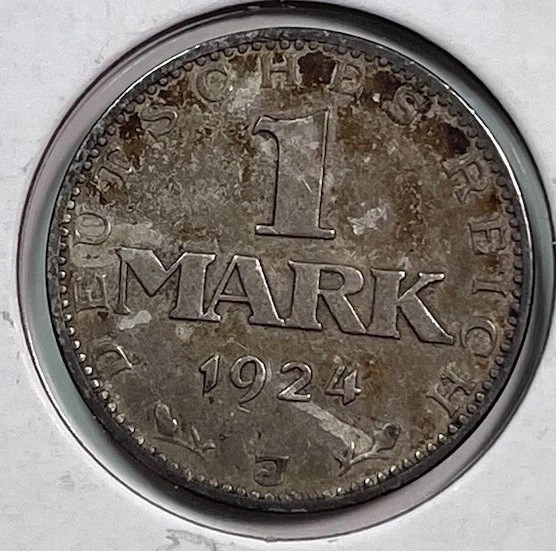 1924 A Germany 1 One Mark - Silver World Coin VF Details .500 Great Coin