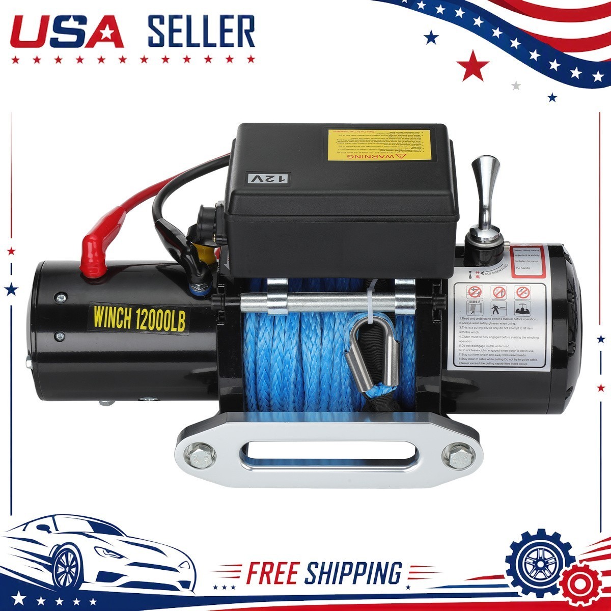 12000LBS Electric Winch 12V 85FT Steel Cable Truck Trailer IP68 Waterproof