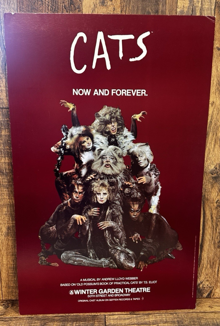 VINTAGE 1981 CAT'S BROADWAY PLAY WINDOW CARD POSTER PREOWNED 14X22 VINTAGE 1981 CAT'S BROADWAY PLAY WINDOW CARD POSTER PREOWNED 14X22