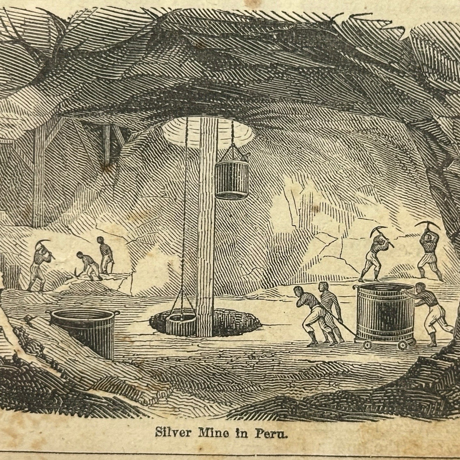 1853 Mitchell’s Primary Geography Engraving Silver Mine In Peru Scene Antique 1853 Mitchell’s Primary Geography Engraving Silver Mine In Peru Scene Antique