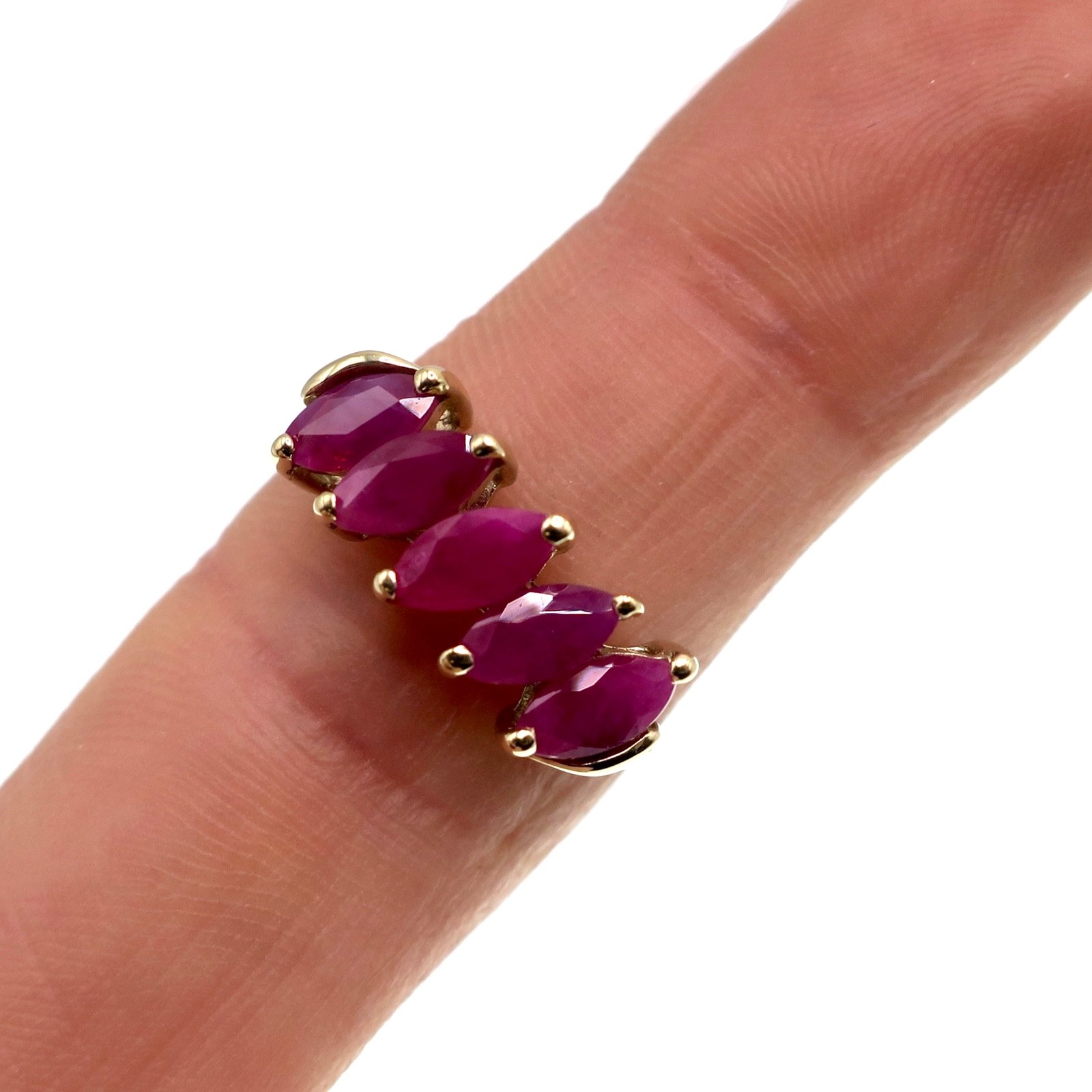 10K Yellow Gold Five Stone Marquise Natural Ruby Band, Finger Size 7.25