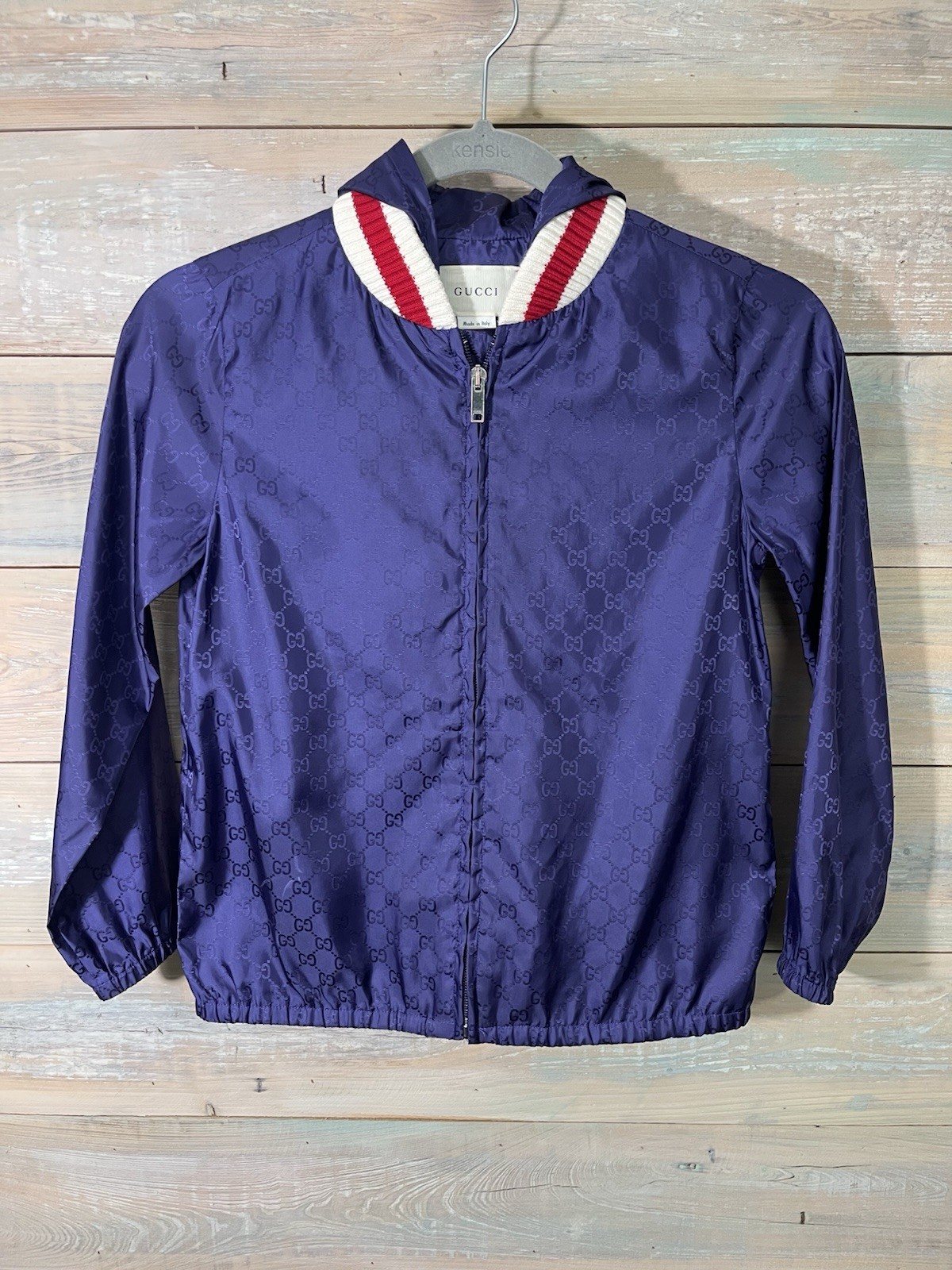 Gucci Kids Size 8 GG Blue Monogram Has purple Tone Nylon Windbreaker Rain Jacket