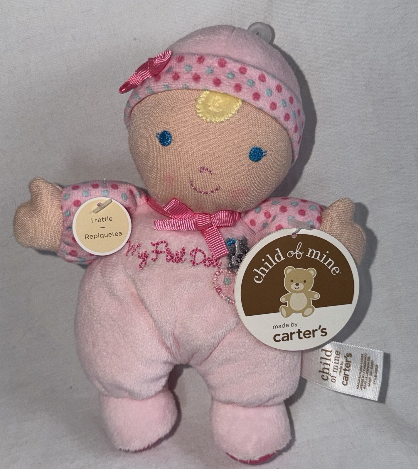 Carters Child of Mine Pink Baby Girl Doll My First Heart Dog Blue Dot Rattle Carters Child of Mine Pink Baby Girl Doll My First Heart Dog Blue Dot Rattle