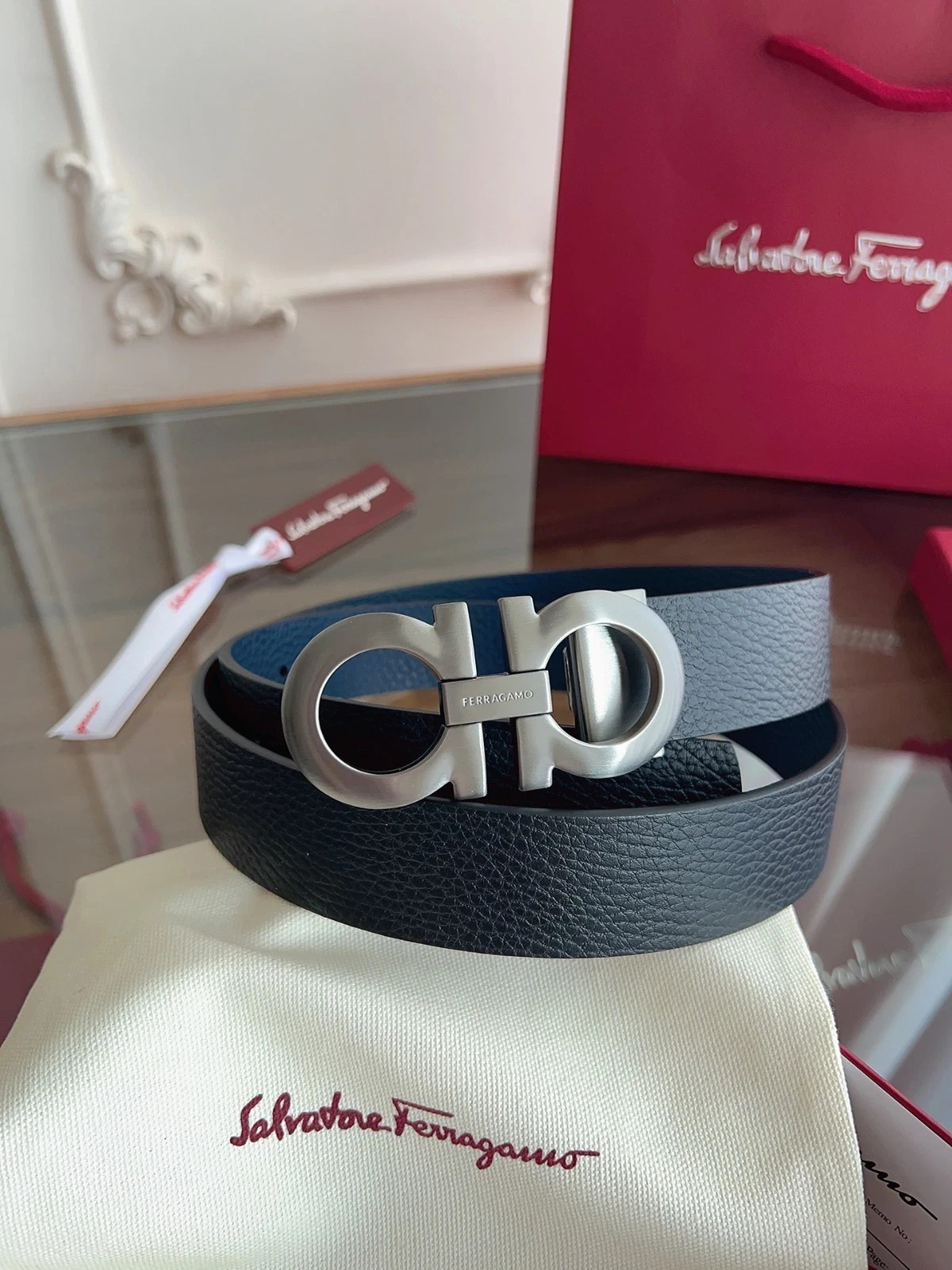 Salvatore Ferragamo Gancini Men's Reversible Leather Belt