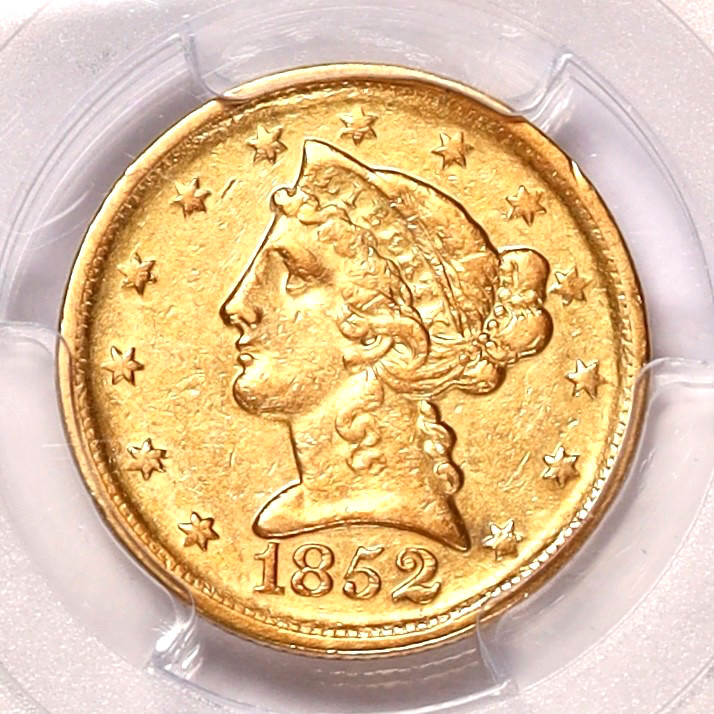 1852-D $5 Gold Half-Eagle Certified PCGS XF45-Scarce Dahlonega Branch Mint Gold 1852-D $5 Gold Half-Eagle Certified PCGS XF45-Scarce Dahlonega Branch Mint Gold