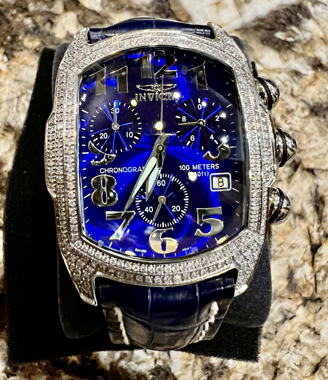 RARE INVICTA LUPAH MODEL 9952 – FACTORY PAVÉ DIAMOND SWISS CHRONOGRAPH – COBALT