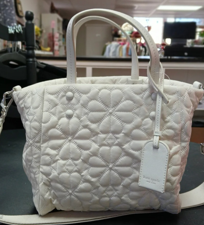 Kate Spade Tilly Quilted Fabric Medium Tote Bag White Dove NEW With Tags