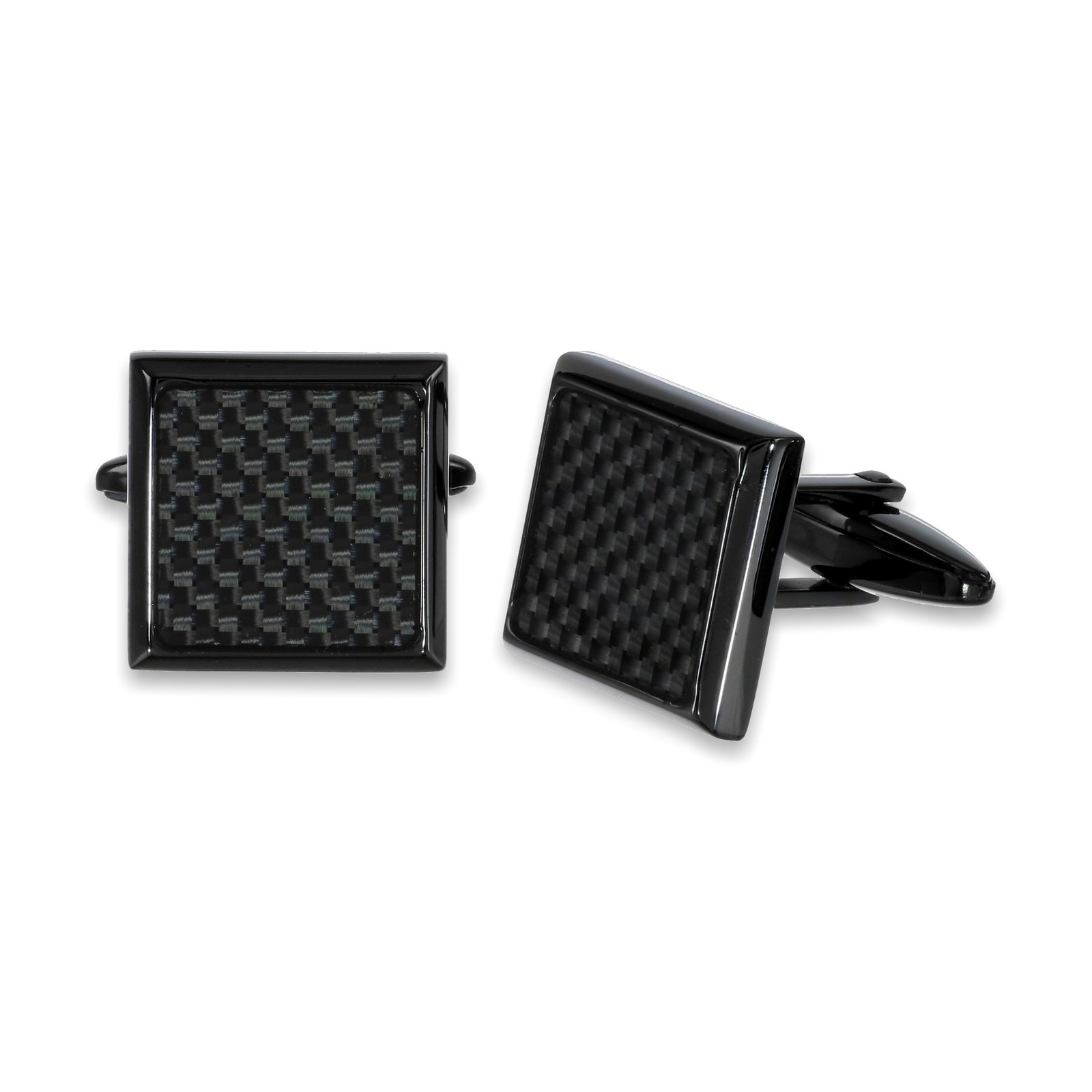 The Checker - Black Stainless Steel Carbon Fiber 16mm Cufflinks