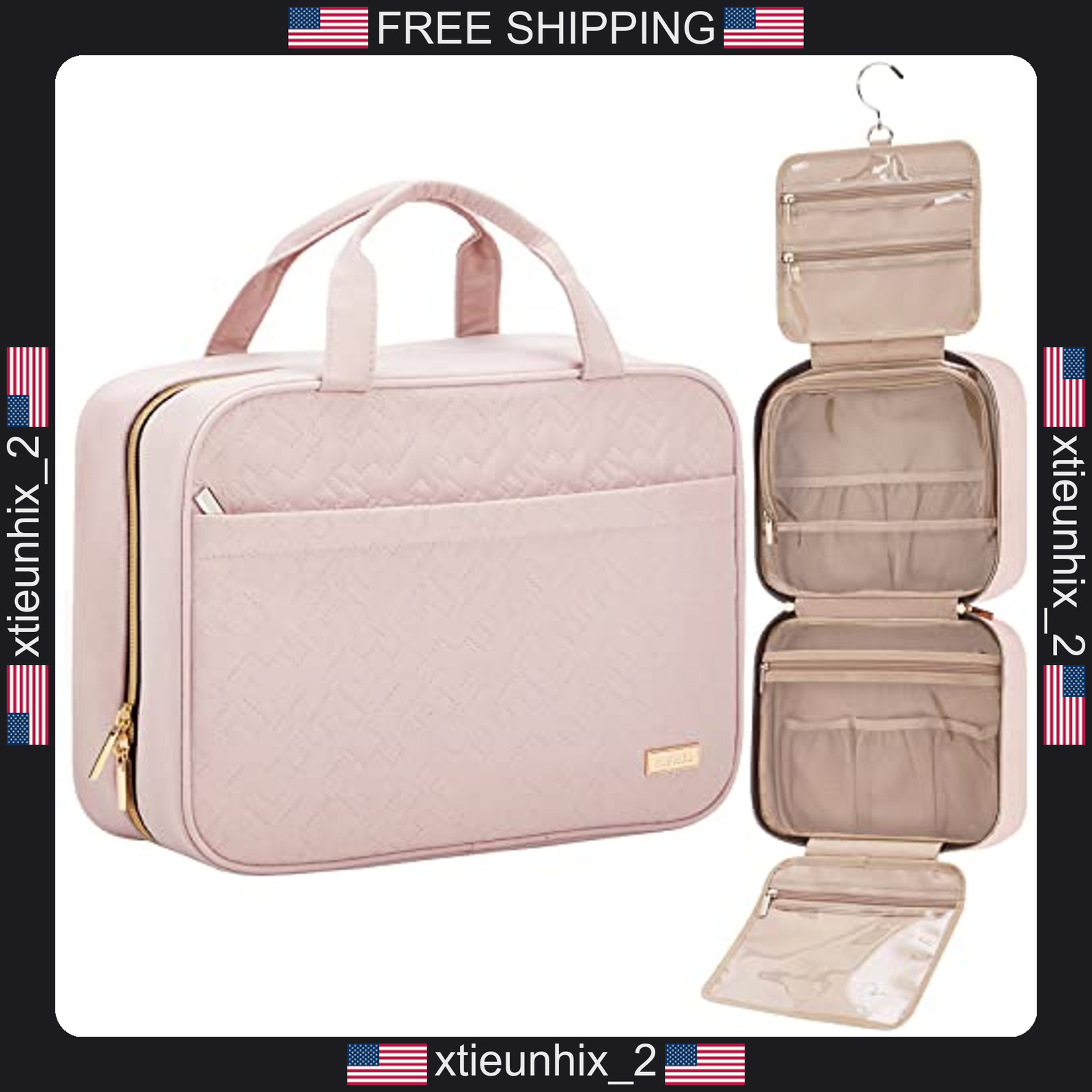 Travel Toiletry Bag for Women, Hanging Cosmetic Organizer, Full-Size Storage