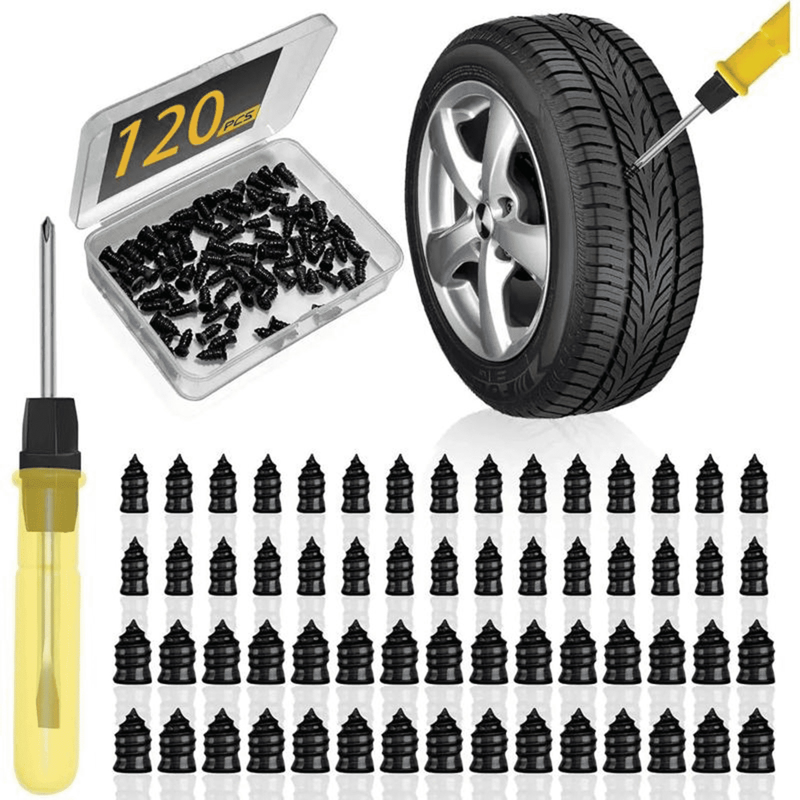 120PCS Tire Repair Rubber Nail, Spiral Rubber Nails Vacuum Tire Repair Kits 120PCS Tire Repair Rubber Nail, Spiral Rubber Nails Vacuum Tire Repair Kits