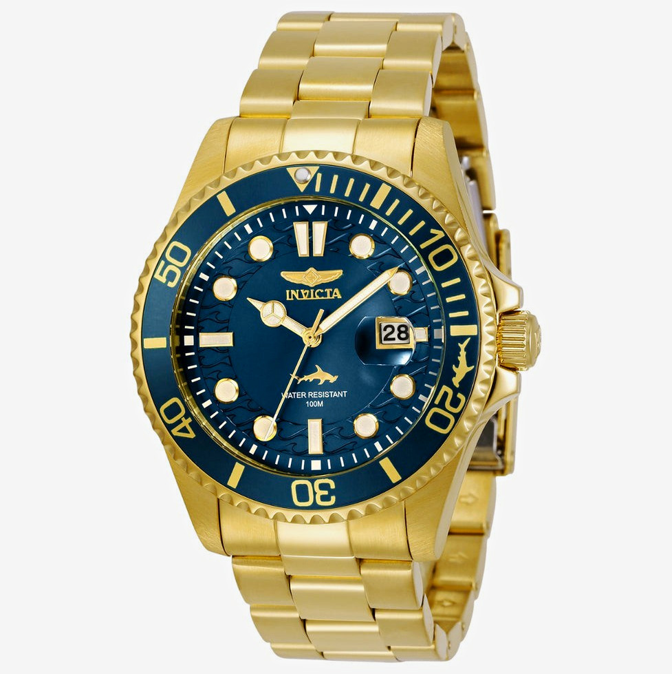 Invicta Pro Diver Currentwave 30024 Quartz Gold Tone Blue Dial Date Invicta Pro Diver Currentwave 30024 Quartz Gold Tone Blue Dial Date