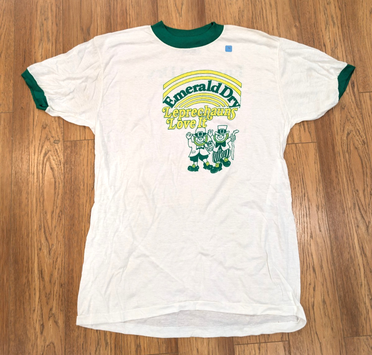 Vintage Emerald Dry Irish Whiskey Ringer T-Shirt XL USA Deadstock Leprechaun