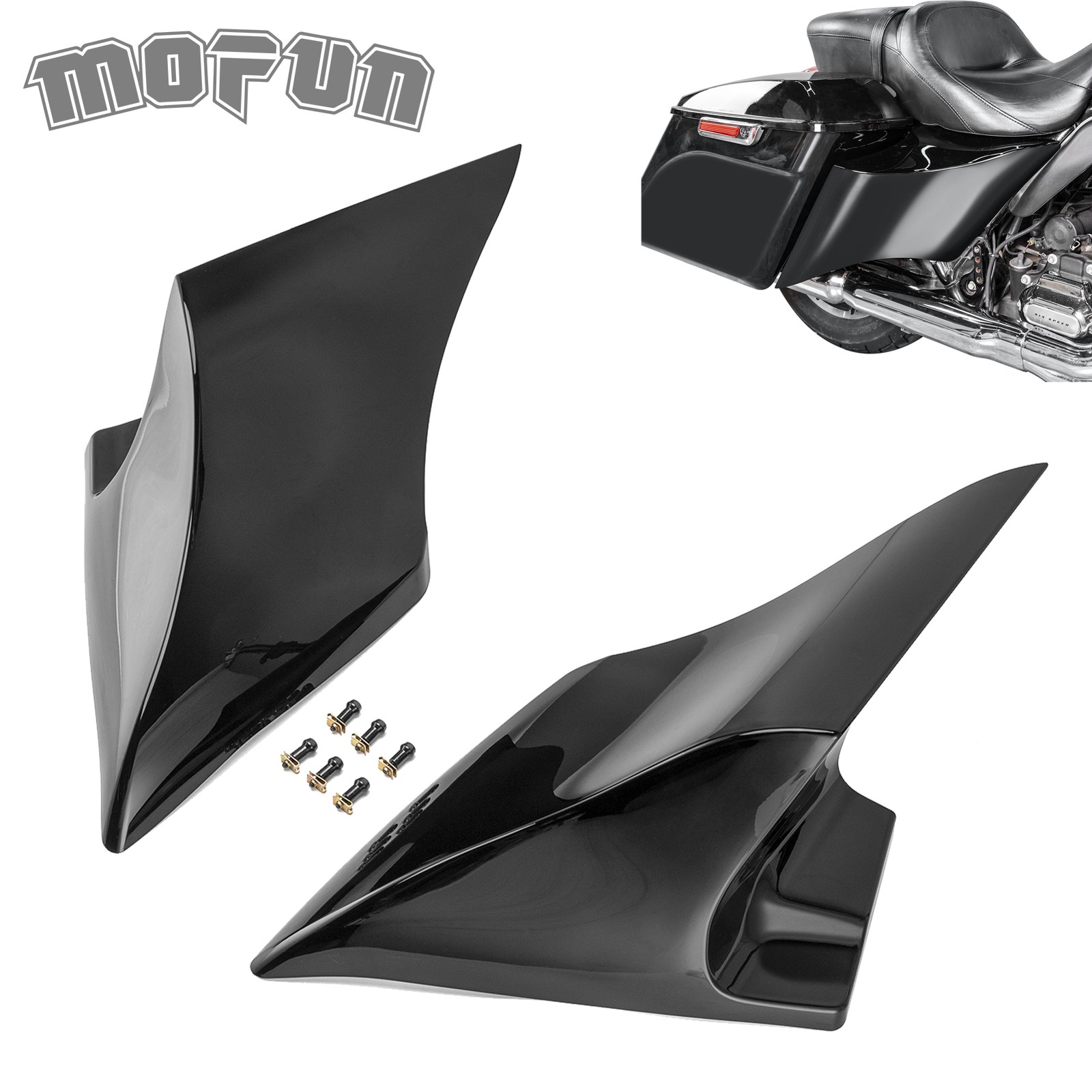 Black Stretched Extended Side Cover Panel For Harley Touring Baggers 2014-2024
