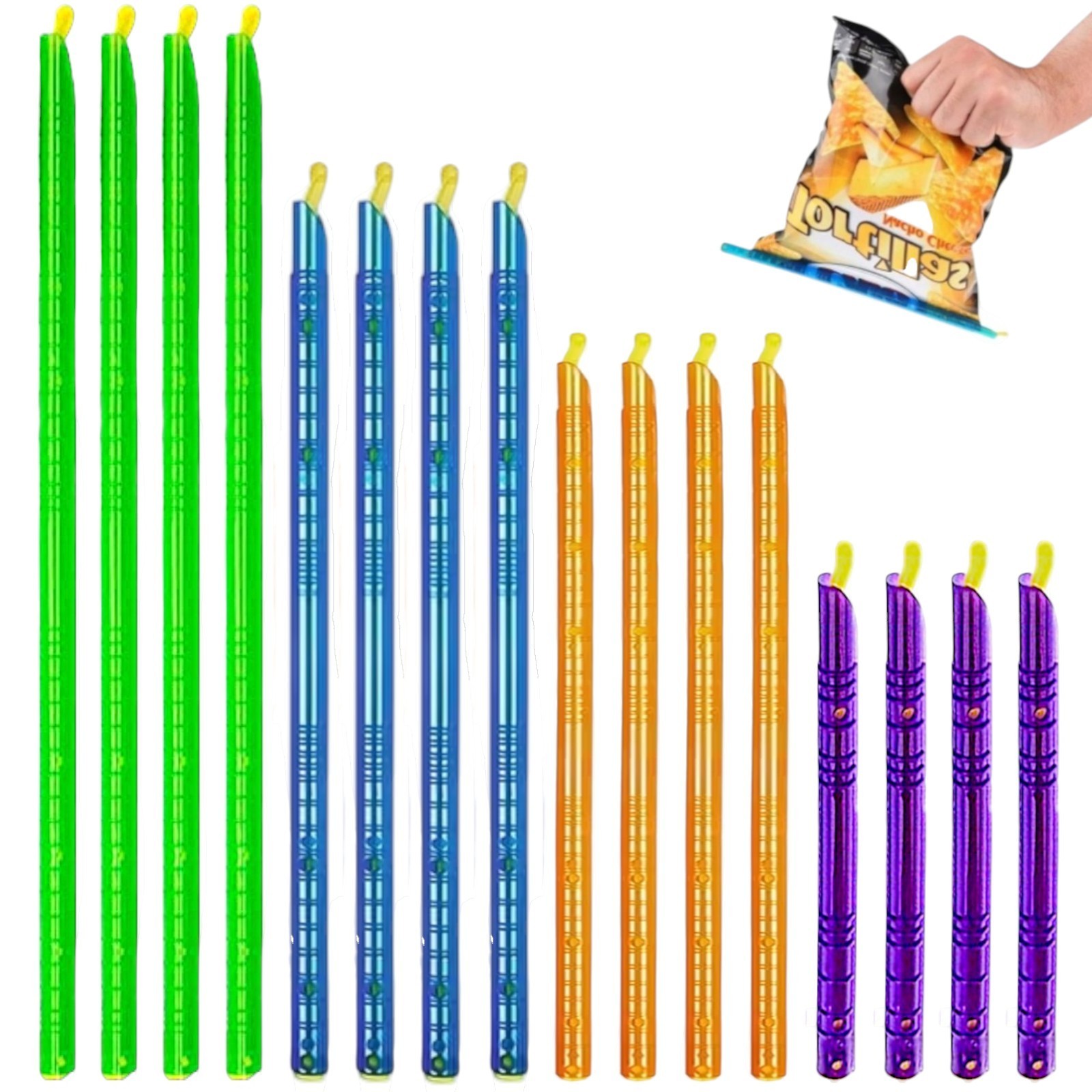 16Pc - Magic Bag Sealer Sticks, Reusable Plastic Food Storage Clips in 4 Sizes, 16Pc - Magic Bag Sealer Sticks, Reusable Plastic Food Storage Clips in 4 Sizes,
