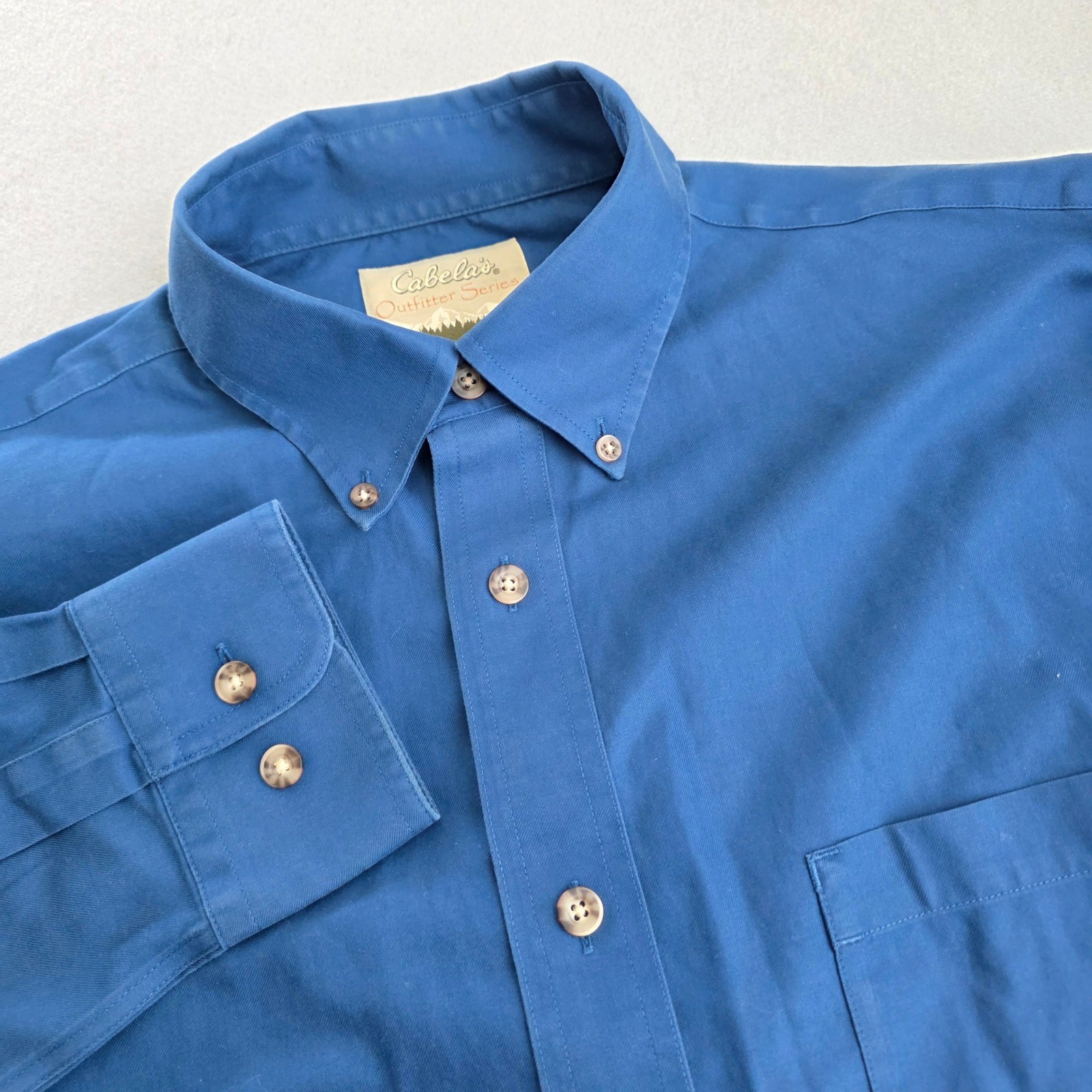 Cabelas Outfitter Series Mens Blue Cotton Twill Button Down Shirt Large Large