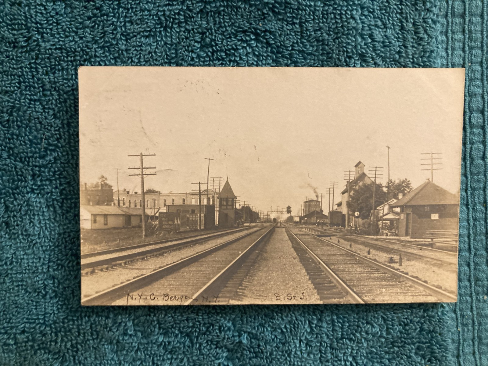 RPPC Bergen NY Railroad Train Depot Signal Tower Roller Mills UDB Posted 1906