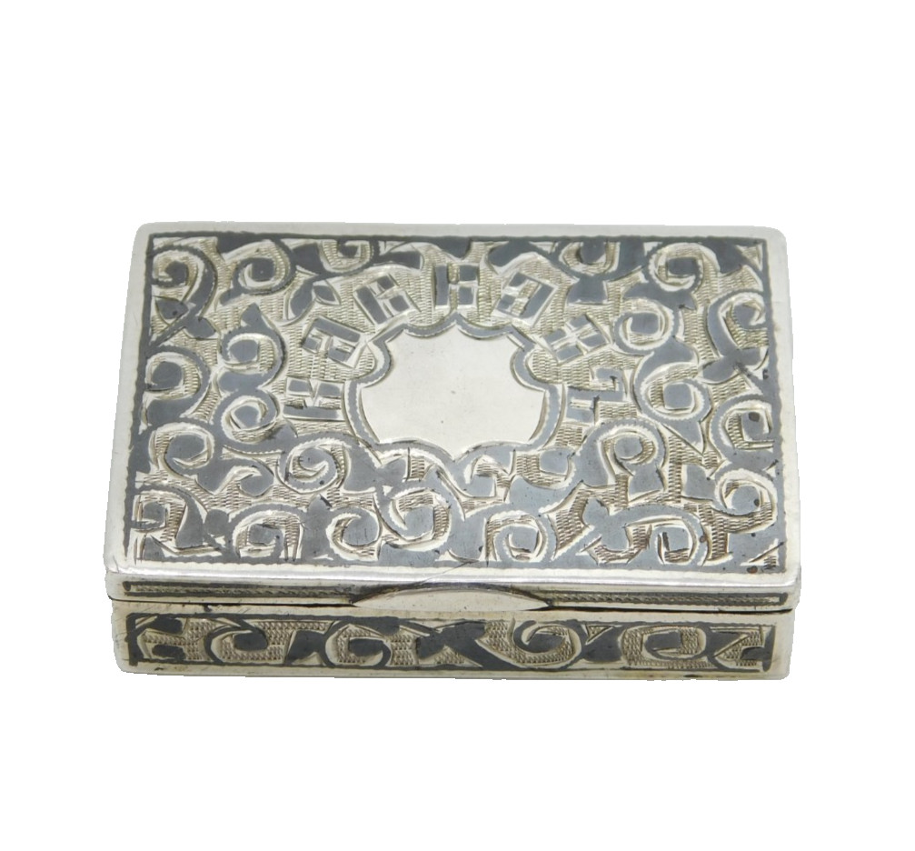 19th Century Russian .84 Silver Niello Enamel Snuff Box Antique c1880s