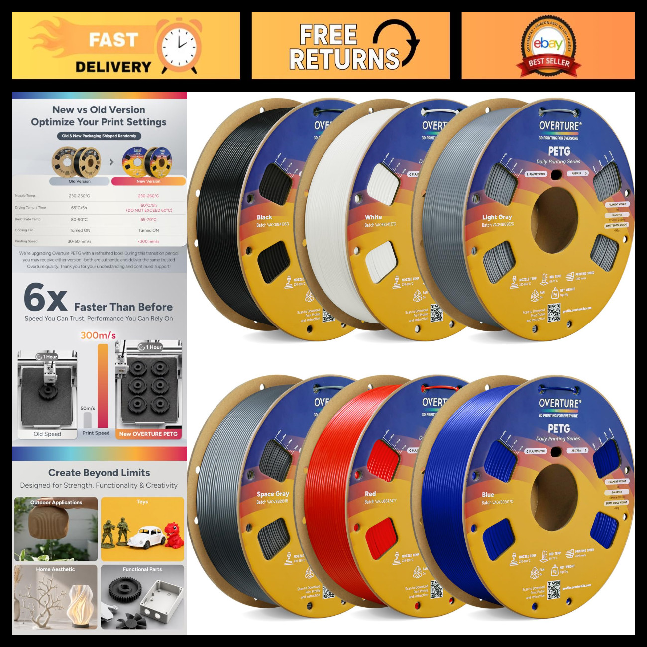 High-Speed 6KG PETG Filament 1.75mm Bundle for 3D Printers - Durable & Versatile High-Speed 6KG PETG Filament 1.75mm Bundle for 3D Printers - Durable & Versatile