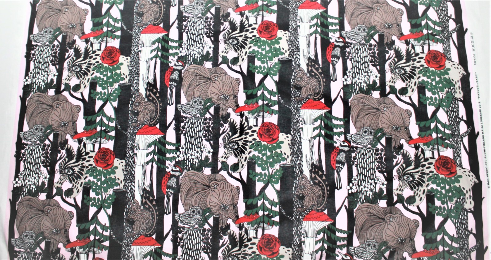 Marimekko fabric Pikkuveljekset pink by Maija Louekari, 145x100cm; 1 repeat 62cm