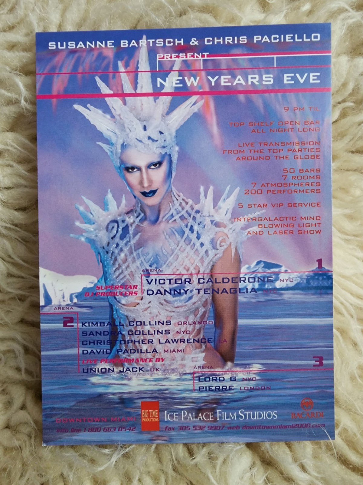 Vintage 1999 New Year\'s Eve Ice Palace Film Studio Rave Event Flyer Y2K Miami FL