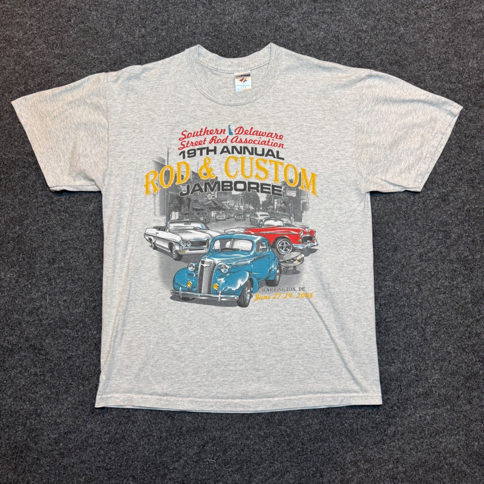 Vintage Jerzees 2008 Southern Delaware Rod & Custom Jamboree T-Shirt Gray Large Vintage Jerzees 2008 Southern Delaware Rod & Custom Jamboree T-Shirt Gray Large