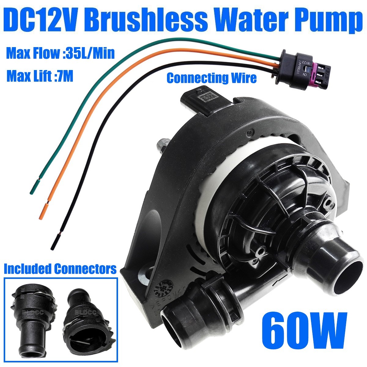 DC 12V 60W 35L/Min Intercooler Pump Electric Engine Cooling Auxiliary Water Pump