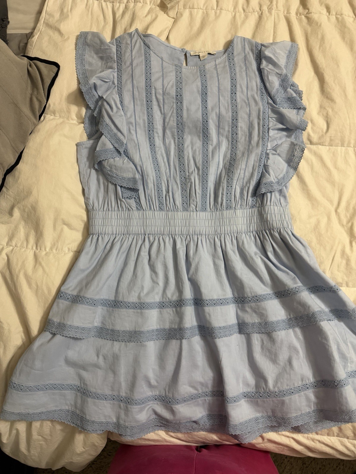 Chelsea & Violet Blue Cotton Eyelet Ruffle A-Line Sleeveless Short Dress XL