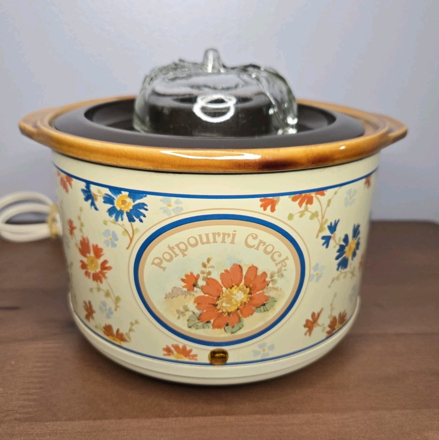 Vintage Rival Potpourri Crock Pot Country Floral Model 3207 Tested, W Glass Lid