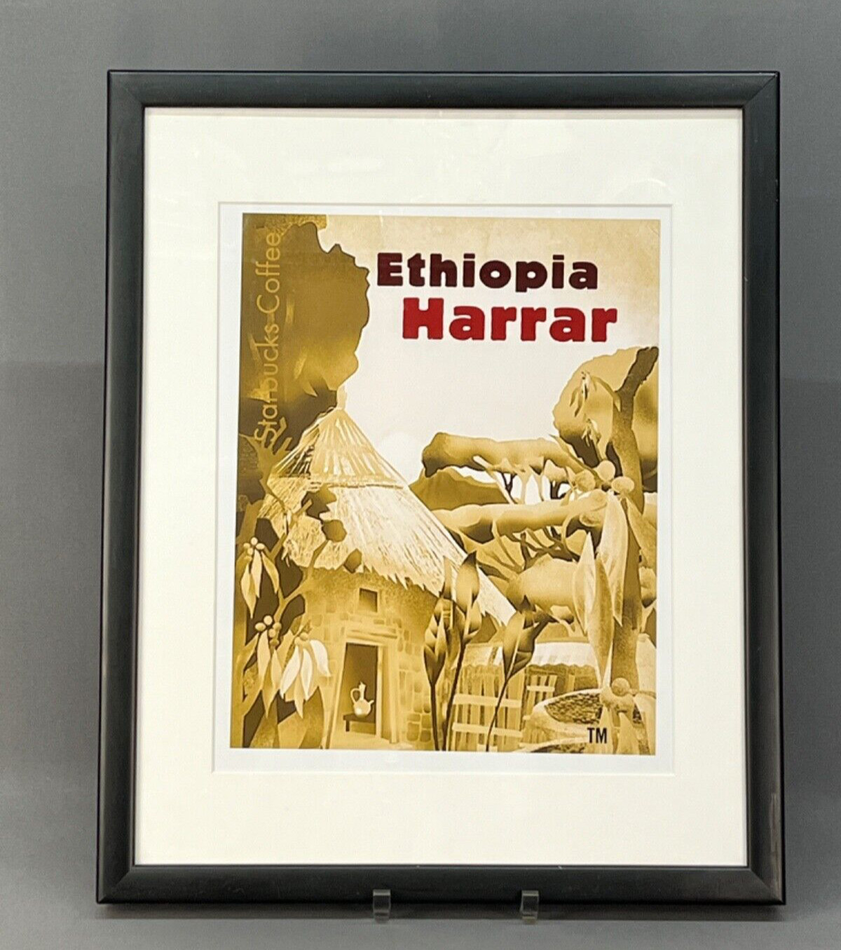 Vtg Rare Starbucks Ethiopia Harrar Framed Promo Store Display Poster 22\
