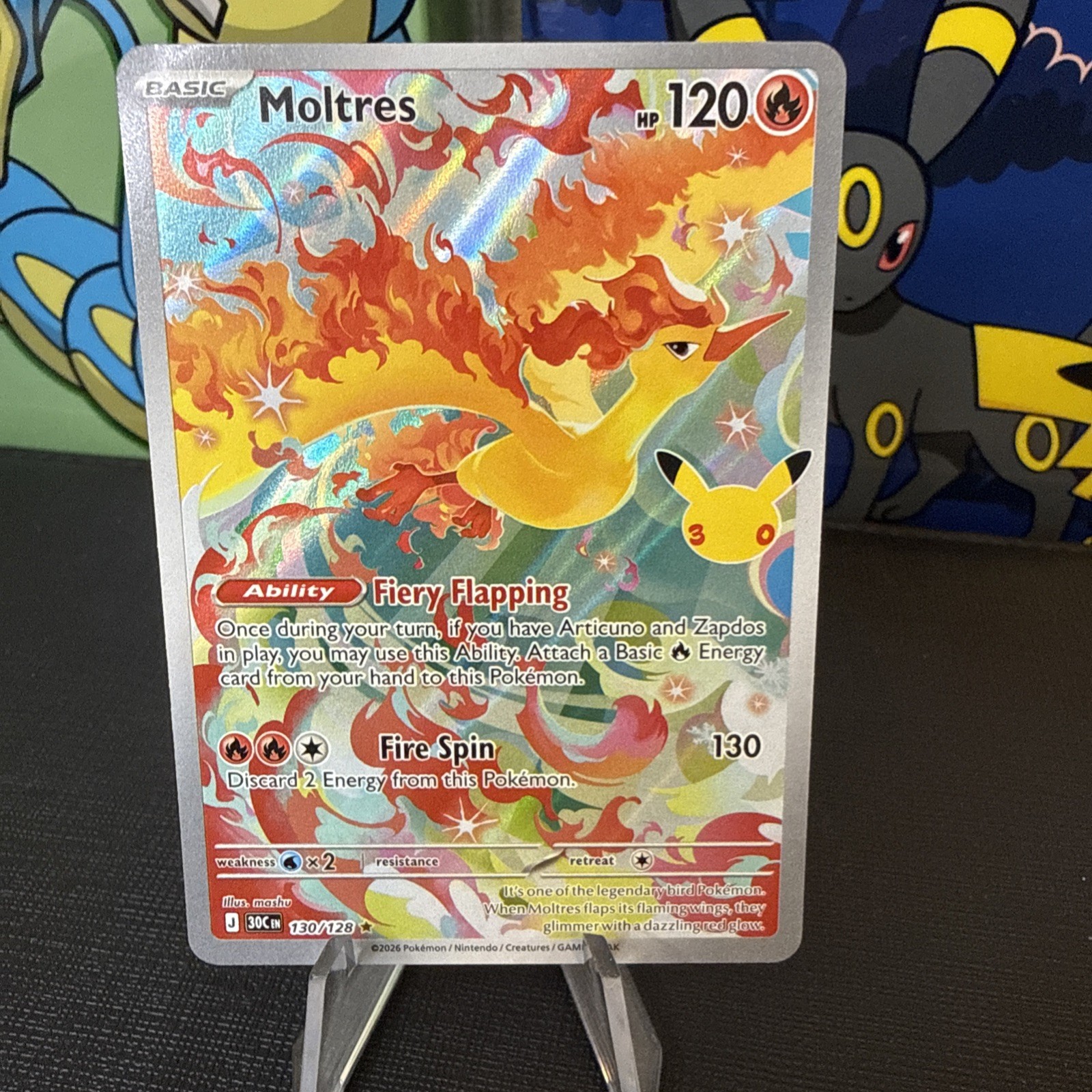 Pokemon TCG Moltres 130/128 Illustration Rare 30th Anniversary Celebration NM
