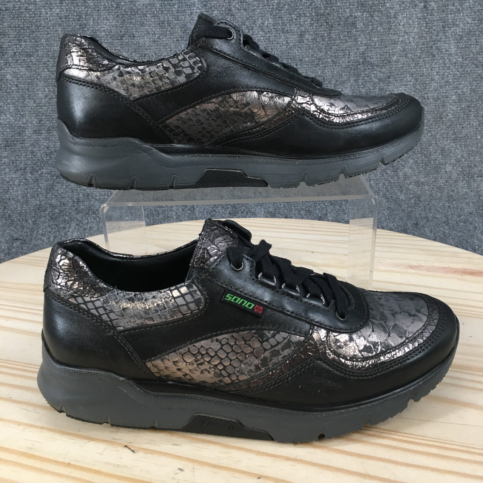 SANO by Mephisto Shoes Womens 6.5 Volodia Casual Comfort Sneakers Black Silver
