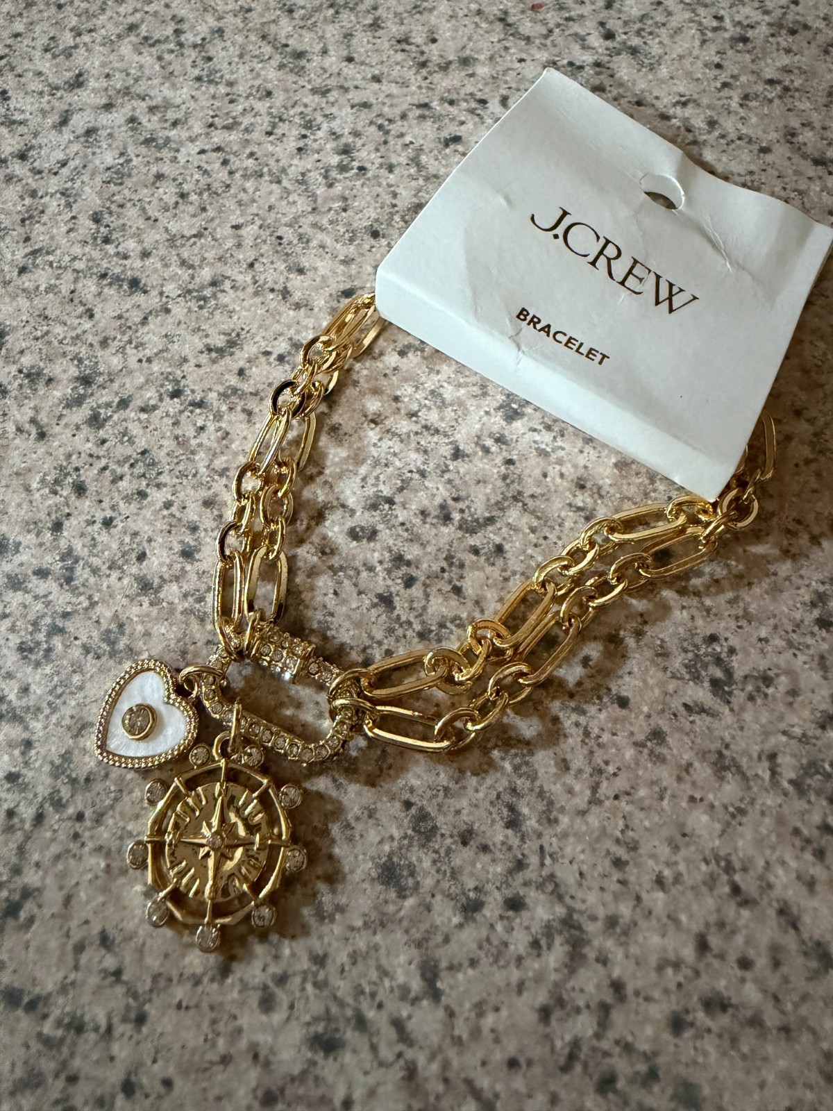NWT J.Crew Gold Tone Compass & Heart Charm Bracelet NWT J.Crew Gold Tone Compass & Heart Charm Bracelet