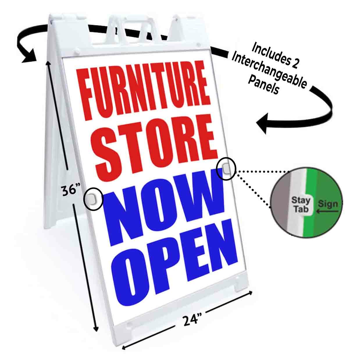 FURNITURE STORE NOW OPEN Signicade 24x36 Aframe Sidewalk Sign Banner Decal SOFA