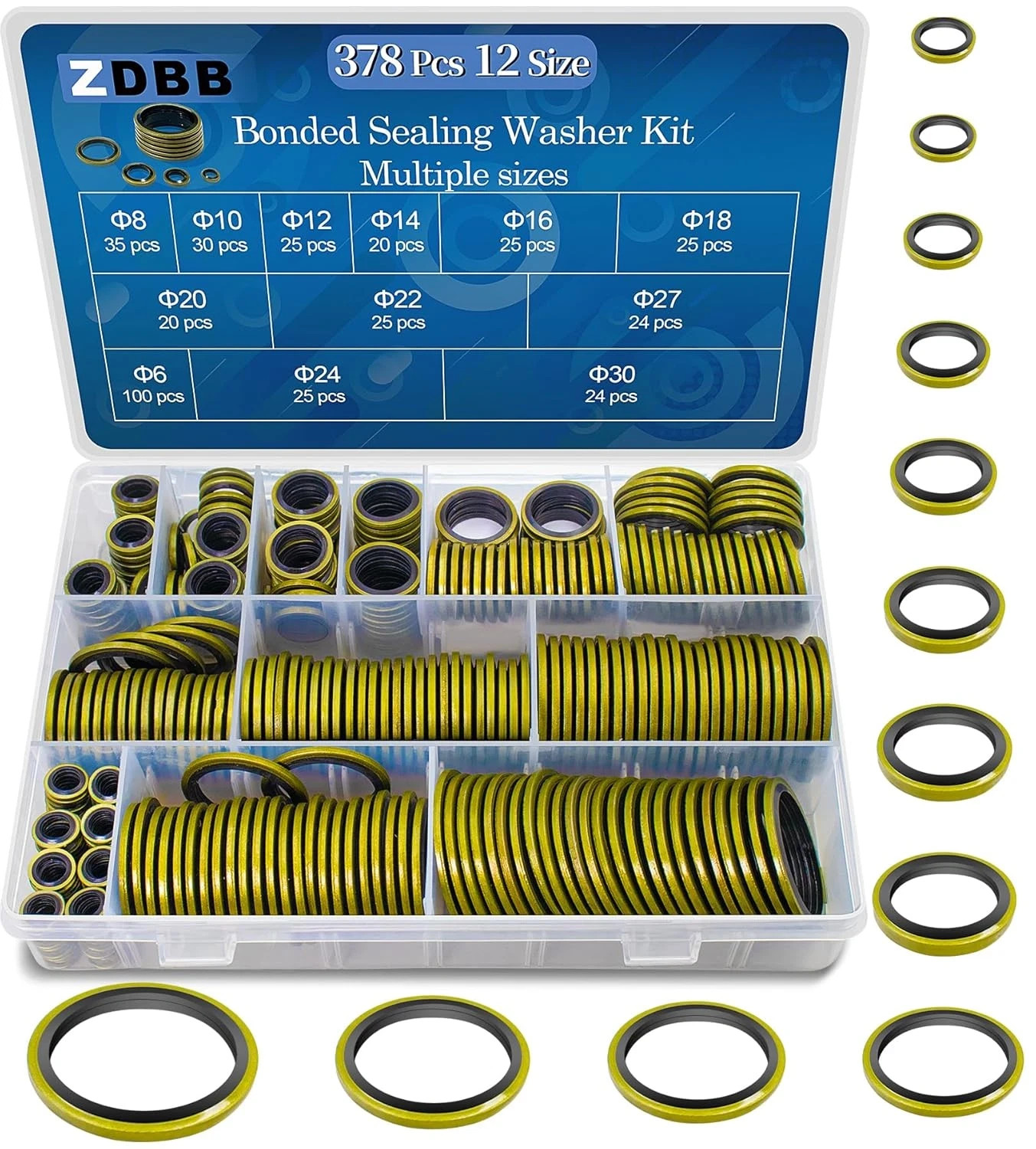 12 Sizes 378 Pcs Bonded Sealing Washer Kit,Automotive Self-Centred AC Seal Metal 12 Sizes 378 Pcs Bonded Sealing Washer Kit,Automotive Self-Centred AC Seal Metal