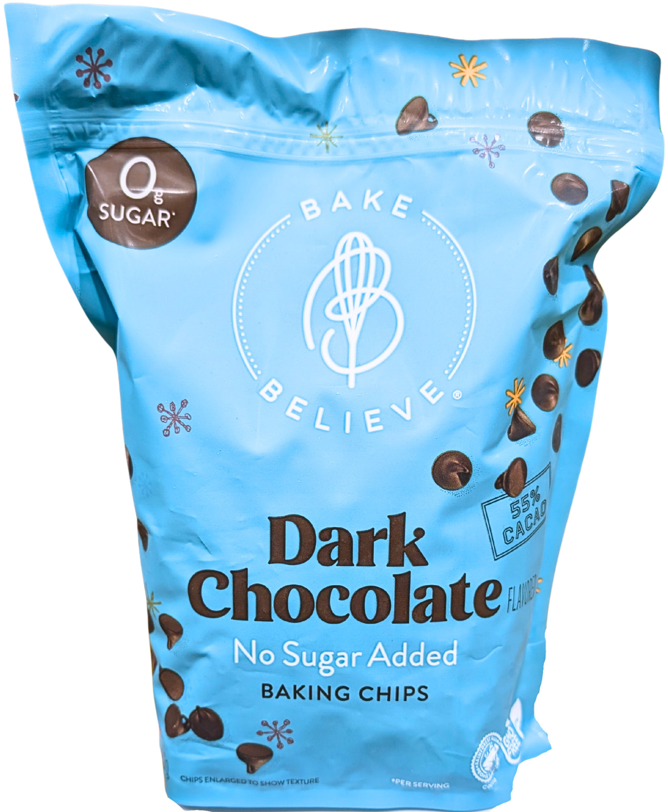 Bake Believe Dark Chocolate Baking Chips No Sugar Added 2 Lb Bag ED 10/2027