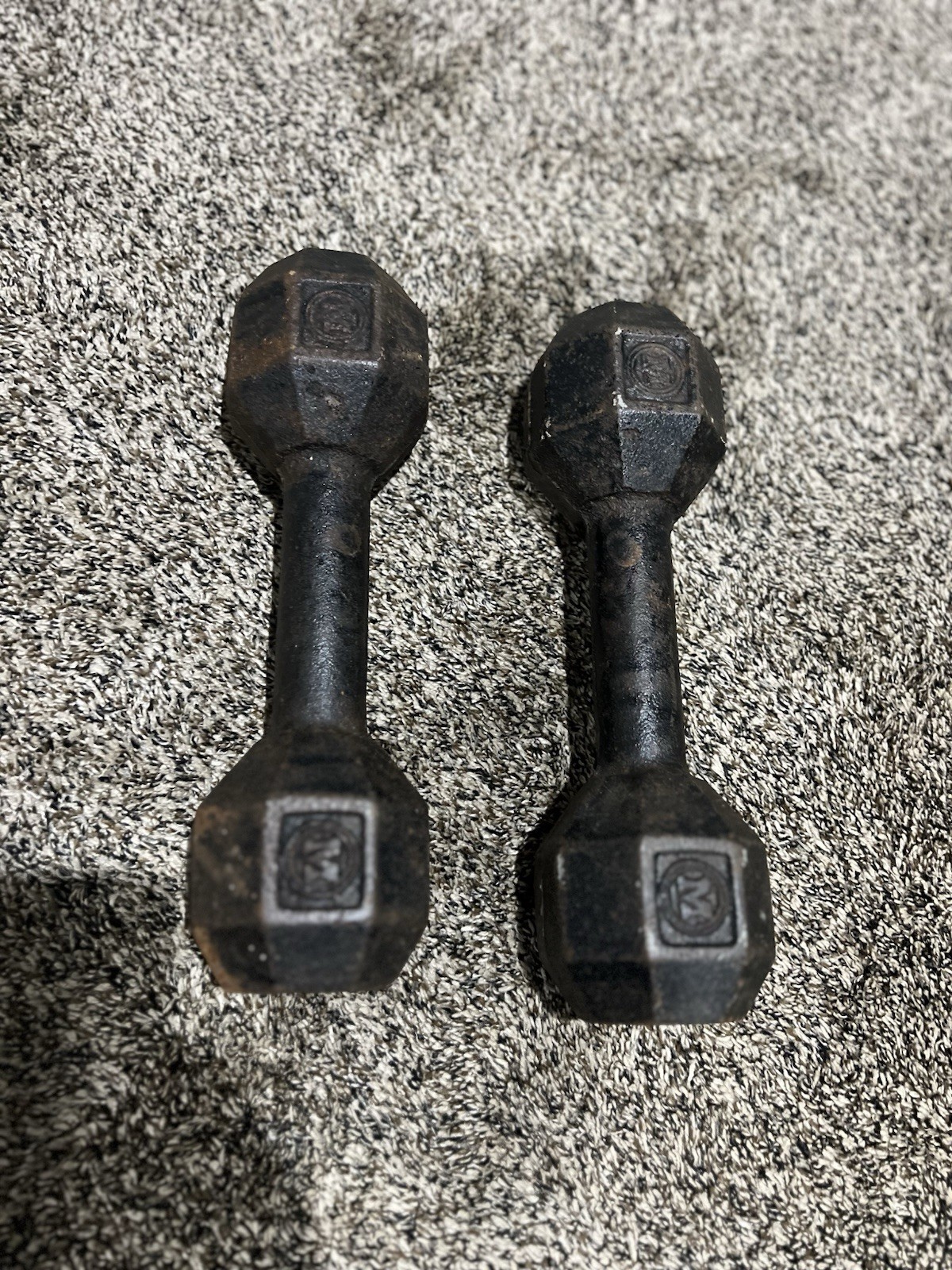 Two Vintage MARCY 20 lb Barbells Octagonal Dumbbells Weights Rare - Pineapple Two Vintage MARCY 20 lb Barbells Octagonal Dumbbells Weights Rare - Pineapple