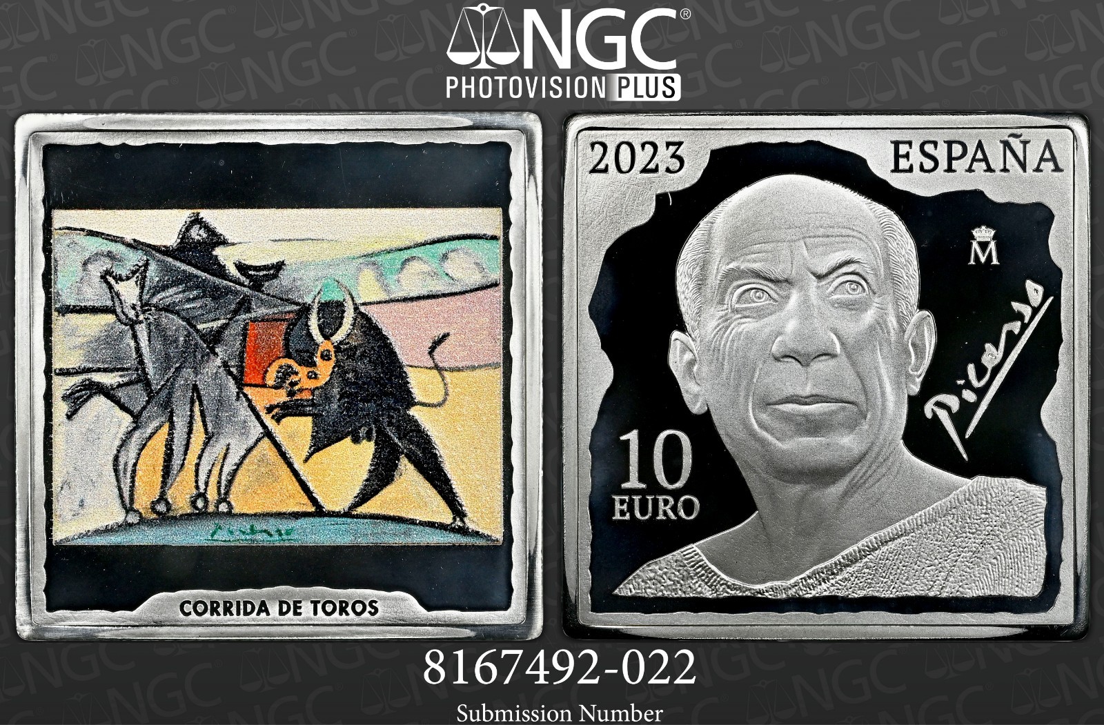 2023M Spain S10E Picasso Bullfight 1 oz Silver 1st/500 NGC PF 70 UC Top Pop