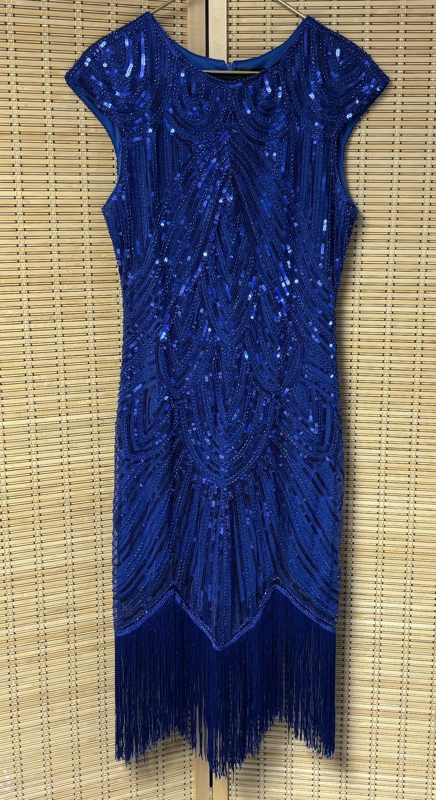 Fundaisy Royal Blue Sequin Flapper Dress 1920s Gatsby Fringe Costume Women’s XL