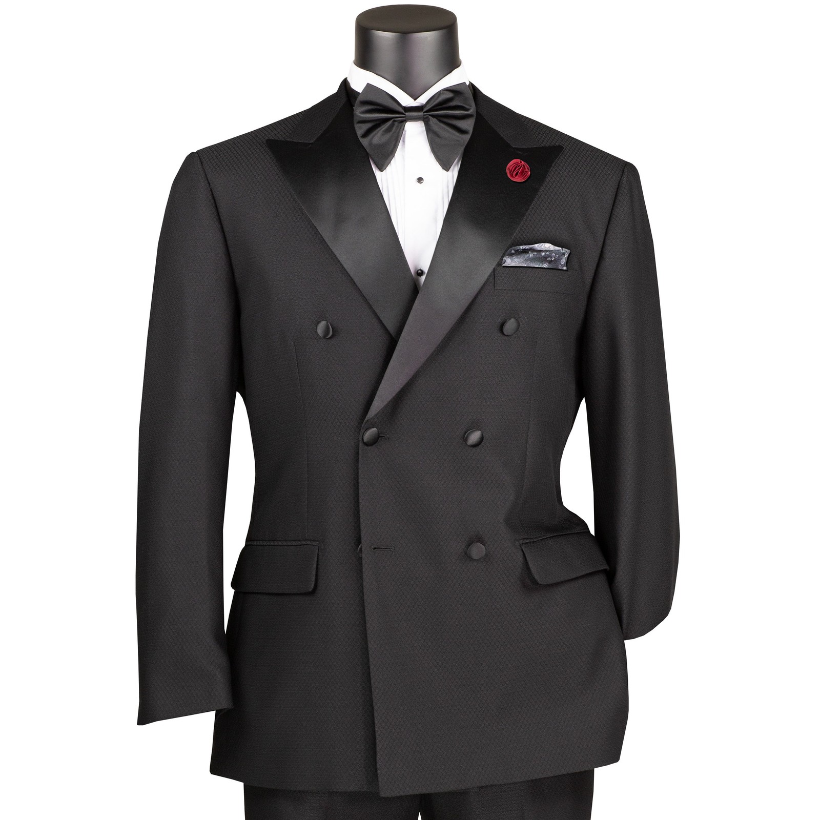 VINCI Men\'s Black Double Breasted Modern Fit Tuxedo w/ Flexible Waistband NEW