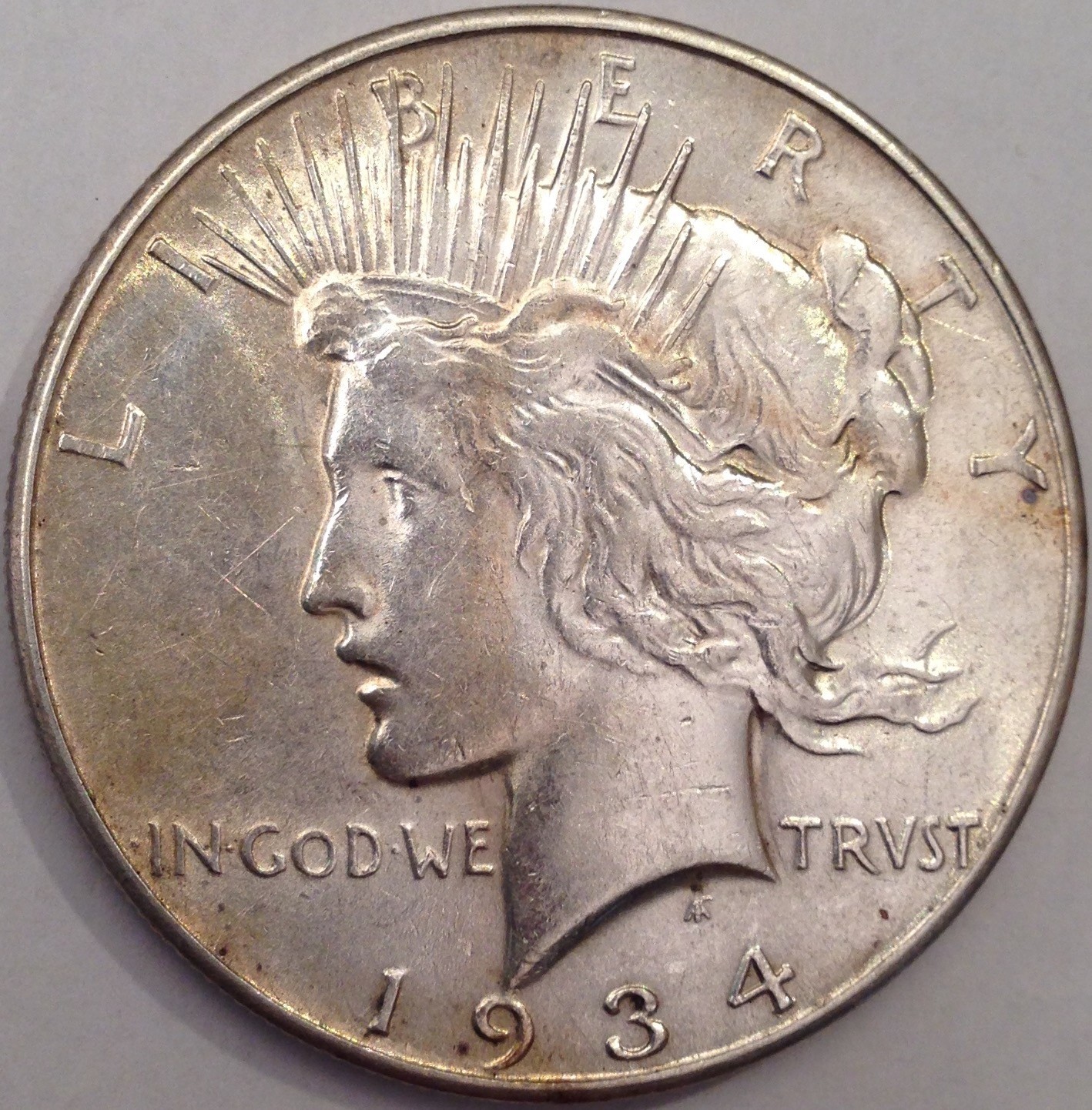 Better Date 1934-D Peace Silver Dollar - Lustrous AU-UNC With Nice Light Toning Better Date 1934-D Peace Silver Dollar - Lustrous AU-UNC With Nice Light Toning