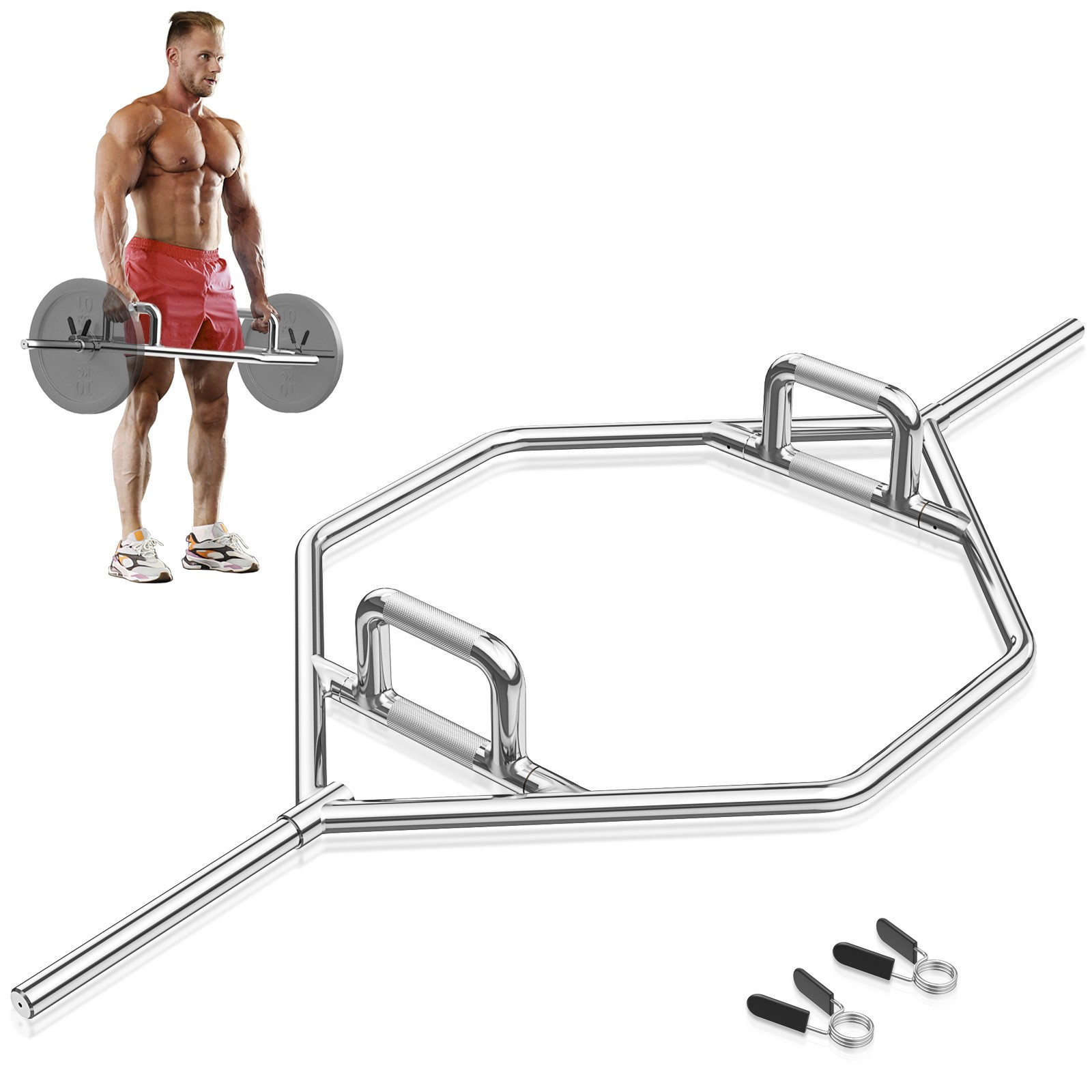 Heavy Duty Standard Hex Trap Bar w/ Flat or Raised Knurled Handles for Squats