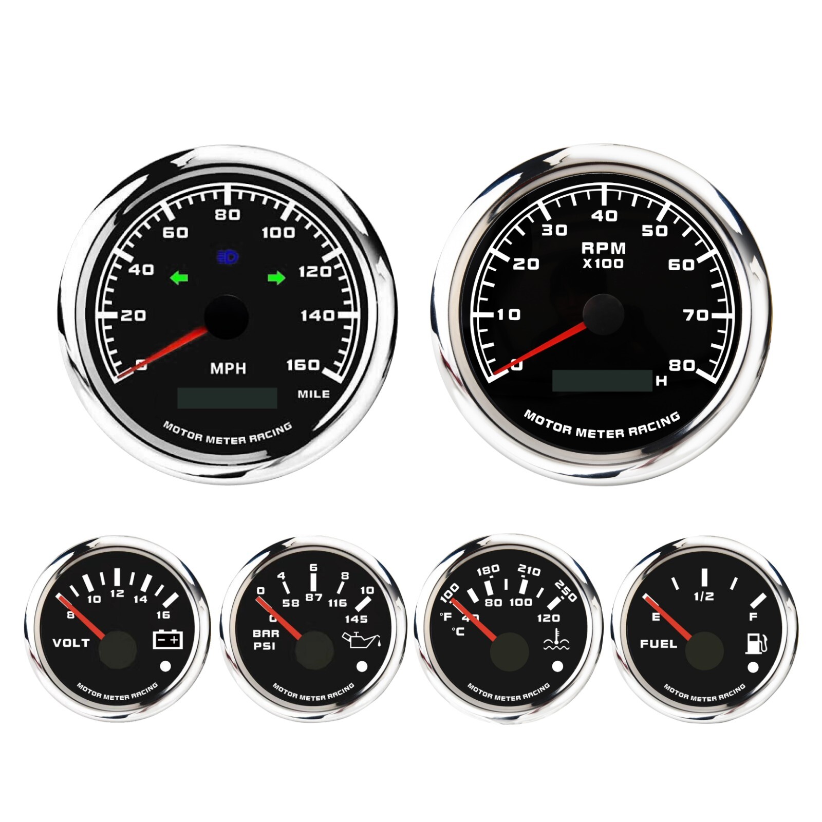 W PRO 6 Gauge Set 85mm GPS Speedometer 160 MPH Turn Signal High Beam Waterproof
