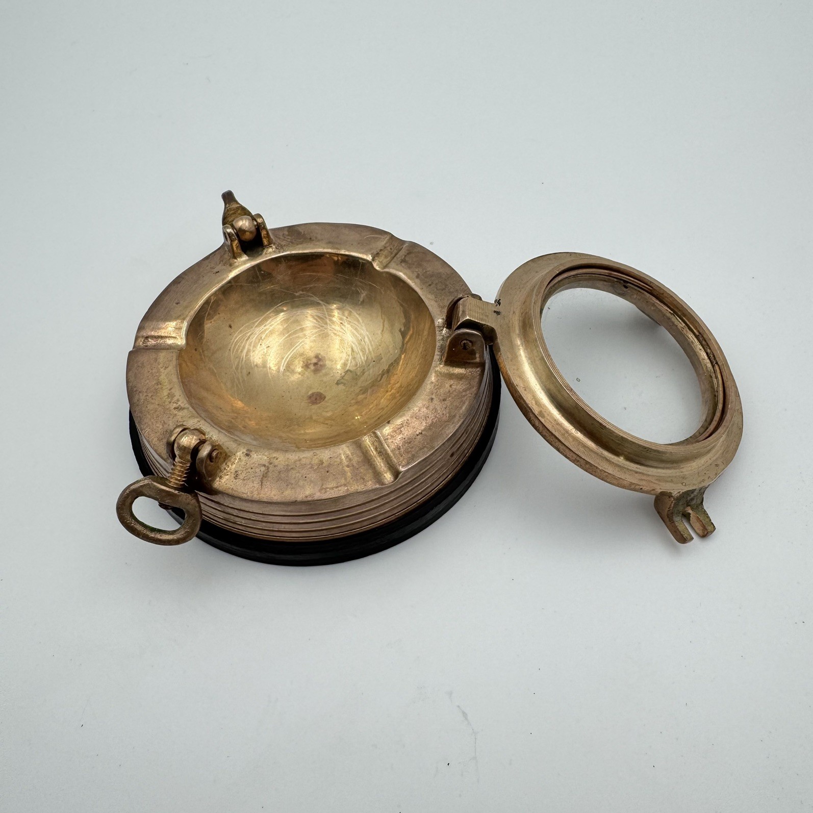 Vintage Solid Brass Porthole Ashtray Nautical Ship Marine Trinket Lid Box 4