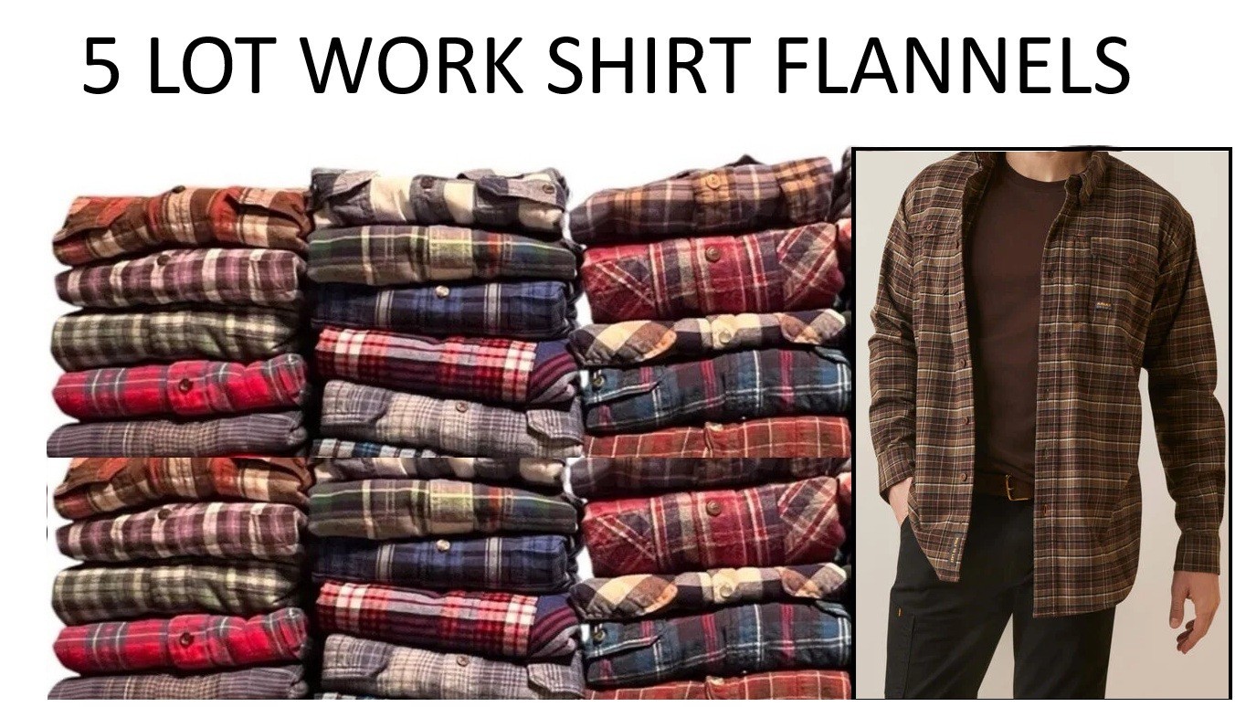 5 LOT Flannel Work Shirt Mens Outdoor Thermal Durable Multicolor Bulk Deal