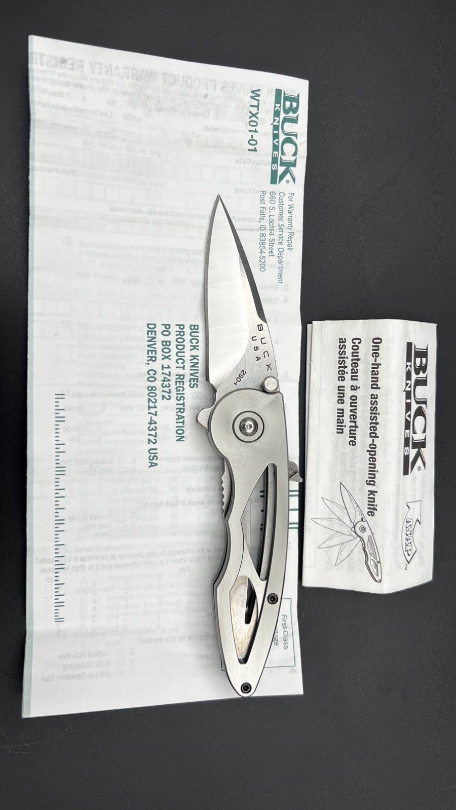 Buck 290 Rush USA 2003 — Gun Metal Handle — NOS Assisted Folder — Rare Early Buck 290 Rush USA 2003 — Gun Metal Handle — NOS Assisted Folder — Rare Early