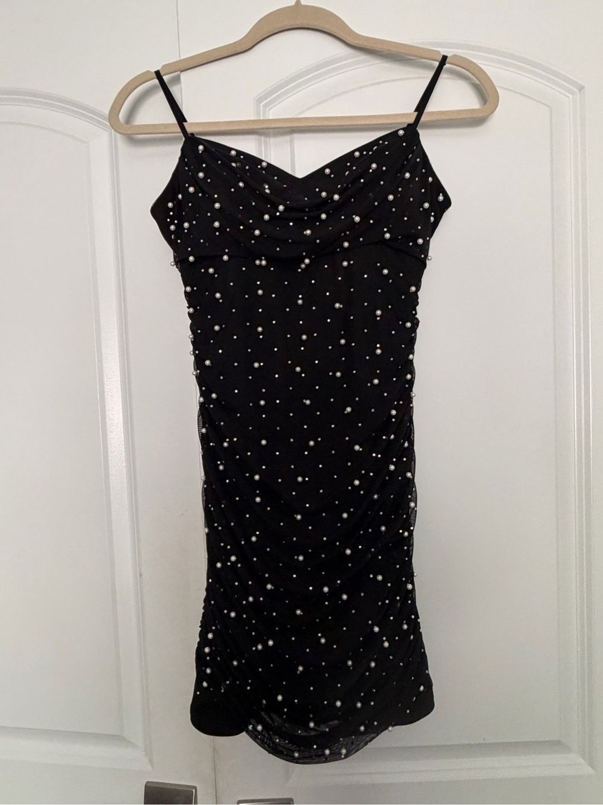 Emerald Sundae Black Pearl-Accent Spaghetti Strap Dress Emerald Sundae Black Pearl-Accent Spaghetti Strap Dress