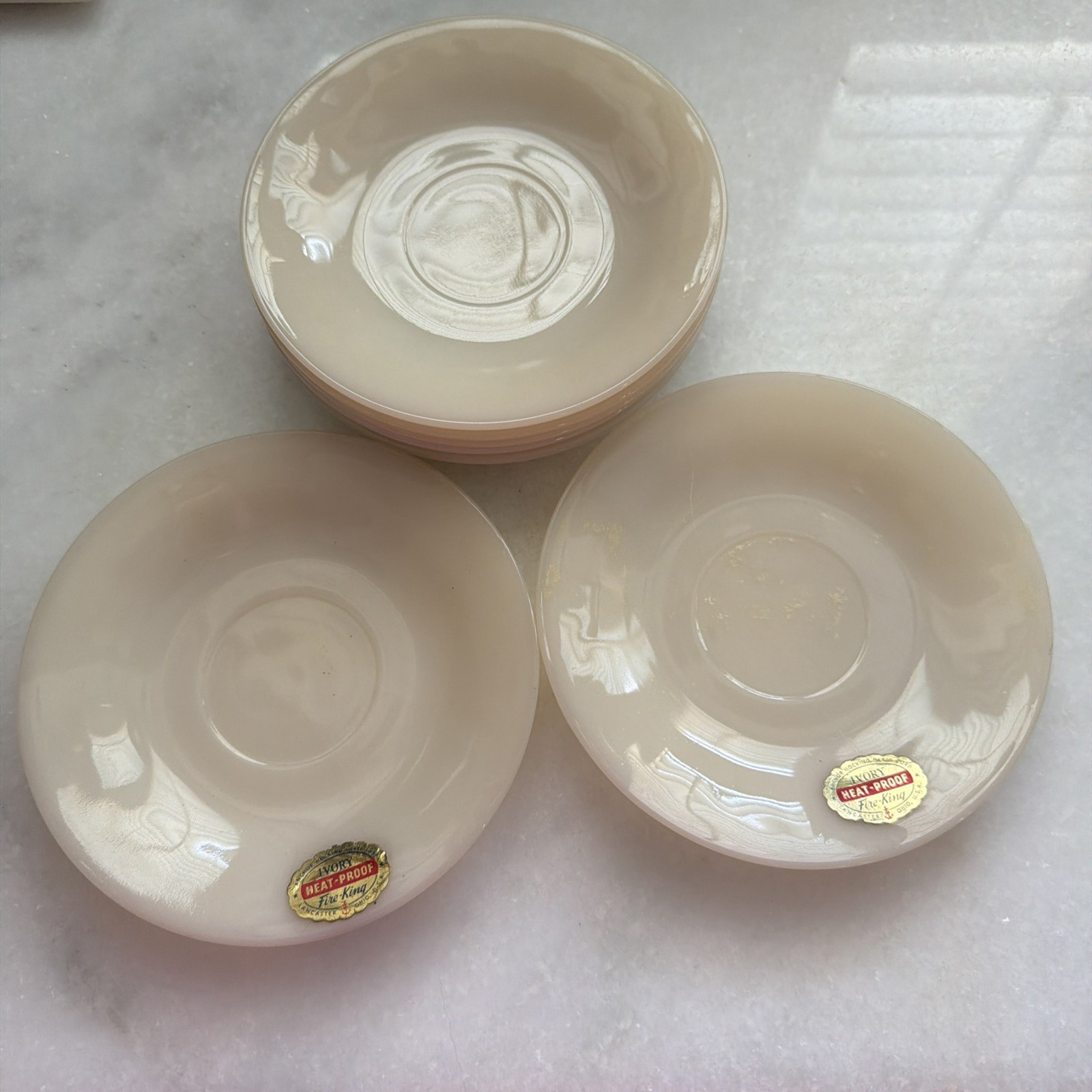 Fire King Ivory St. Denis Oven Ware Saucers (7) Fire King Ivory St. Denis Oven Ware Saucers (7)